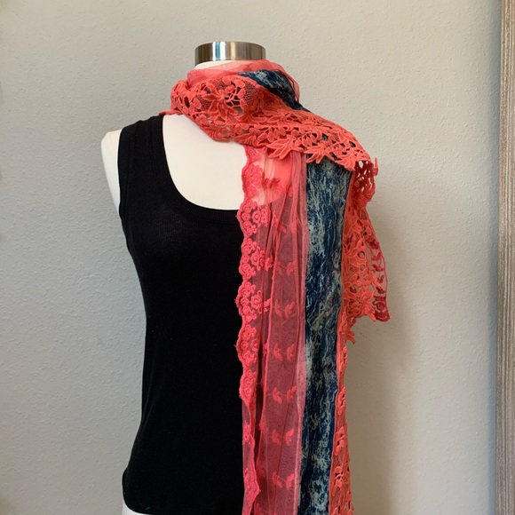 NWT! Free People Denim and Lace Scarf - Picture 2 of 2